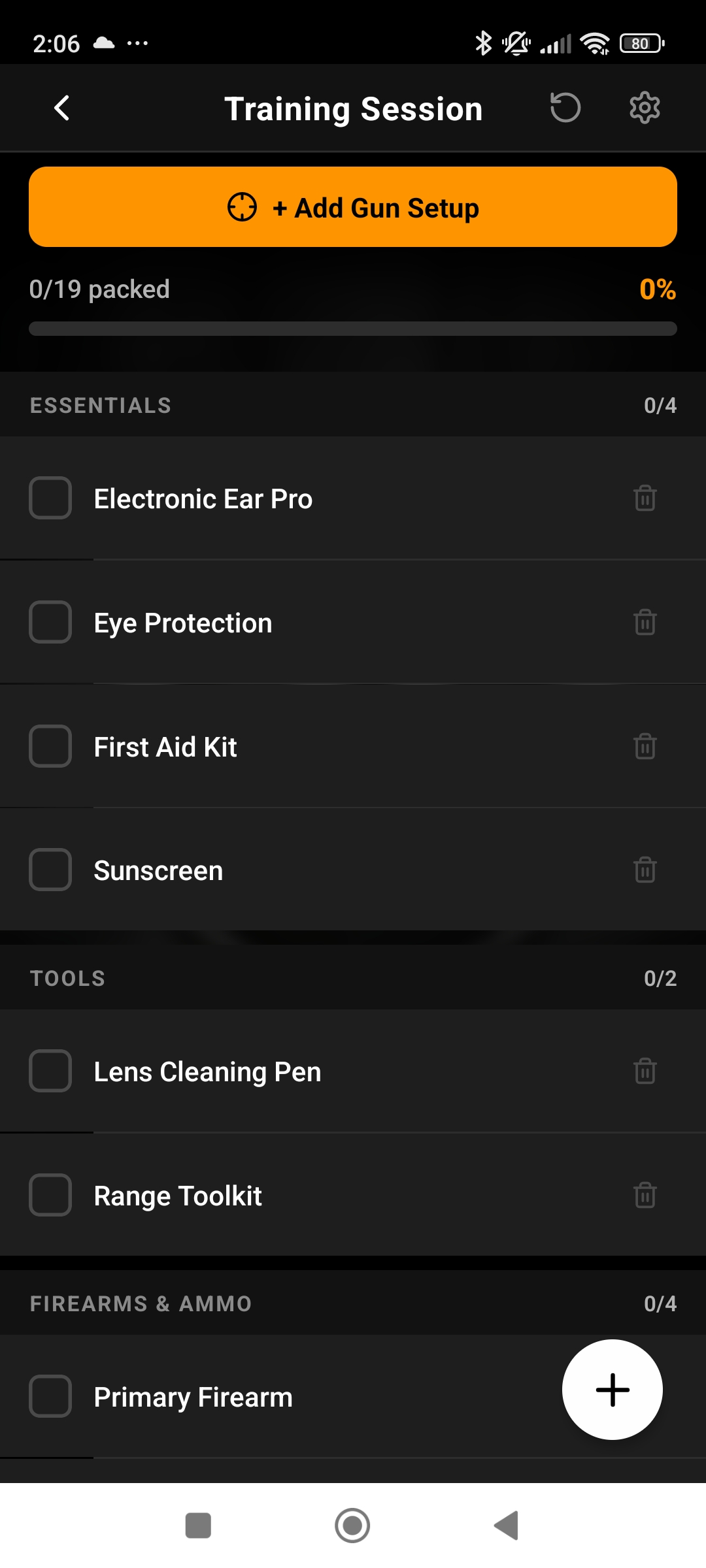Smart packlist with categorized range day gear checklist